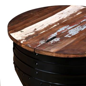 Unique Solid Reclaimed Wood Black Barrel Coffee Table