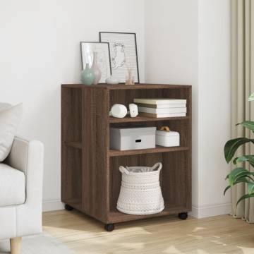 Side Table with Wheels - Brown Oak Engineered Wood 55x60x78 cm