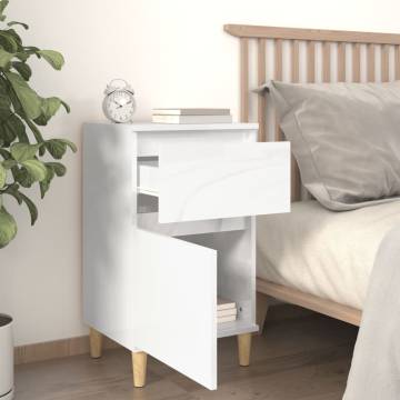 Elegant High Gloss White Bedside Cabinet - 40x35x70 cm