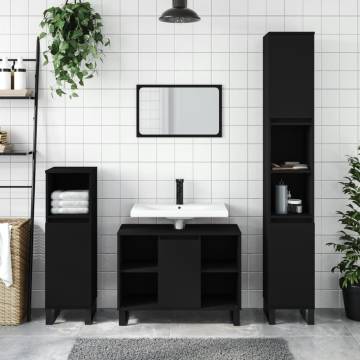 3 Piece Bathroom Furniture Set - Black Engineered Wood