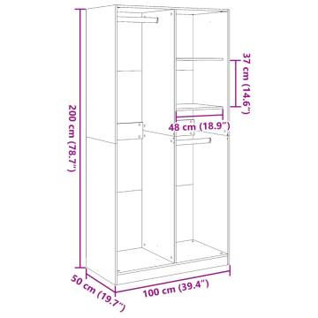 Compact Concrete Grey Wardrobe - 100x50x200 cm | HipoMarket UK