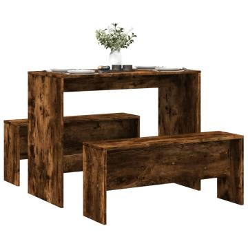 3 Piece Smoked Oak Dining Table & Bench Set - Elegant Design