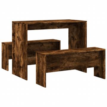 3 Piece Smoked Oak Dining Table & Bench Set - Elegant Design