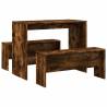 3 Piece Smoked Oak Dining Table & Bench Set - Elegant Design