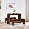 3 Piece Smoked Oak Dining Table & Bench Set - Elegant Design