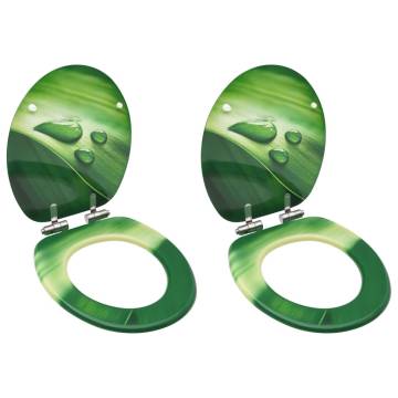 2 pcs WC Toilet Seats with Soft Close - Green Water Drop Design