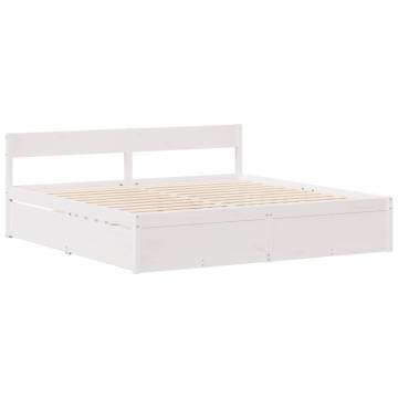 King Size White Bed Frame - Solid Wood Pine 150x200 cm