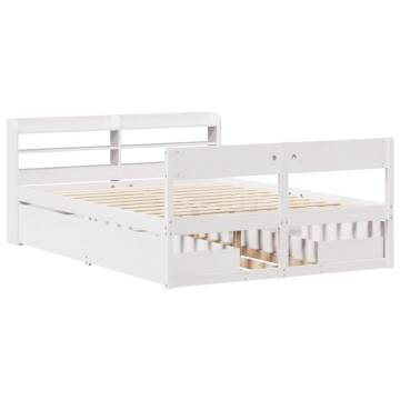 Solid Wood Pine Bed Frame - White 120x190 cm Small Double