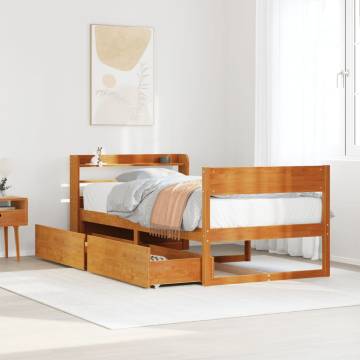 Solid Pine Bed Frame in Wax Brown - Small Single 75x190 cm