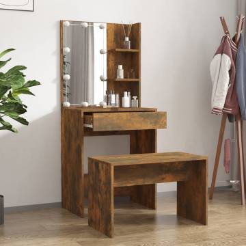 LED Dressing Table Set in Smoked Oak | Hipo Market