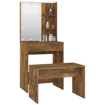 LED Dressing Table Set in Smoked Oak | Hipo Market