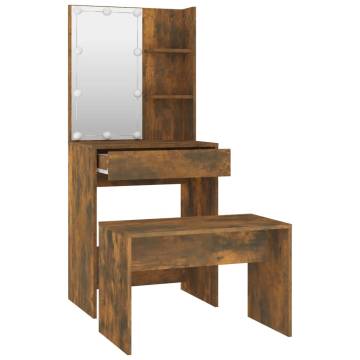 LED Dressing Table Set in Smoked Oak | Hipo Market