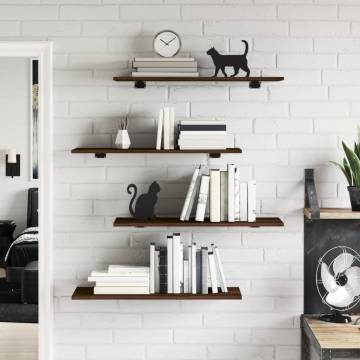 Stylish Brown Oak Wall Shelves - 4 pcs | Hipo Market