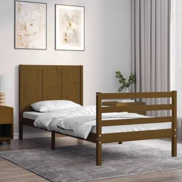 Honey Brown Bed Frame with Headboard - 90x200 cm Solid Wood