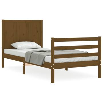 Honey Brown Bed Frame with Headboard - 90x200 cm Solid Wood