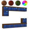 8 Piece TV Wall Units with LED - Brown Oak Design