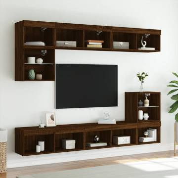 8 Piece TV Wall Units with LED - Brown Oak Design