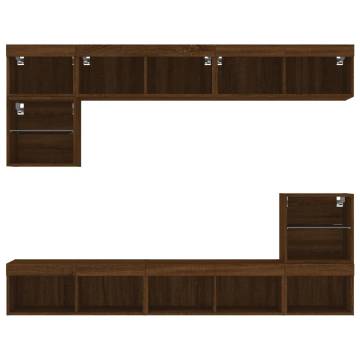 8 Piece TV Wall Units with LED - Brown Oak Design