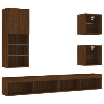 5 Piece TV Wall Units with LED - Brown Oak Wood | HipoMarket