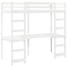 Loft Bed Frame with Desk - White Solid Pine 75x190 cm