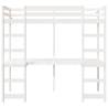 Loft Bed Frame with Desk - White Solid Pine 75x190 cm