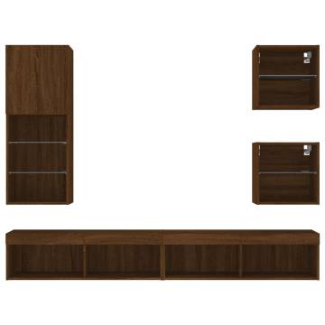 5 Piece TV Wall Units with LED - Brown Oak Wood | HipoMarket