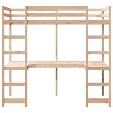 Loft Bed Frame with Desk - Solid Pine 80x200 cm | Hipo Market