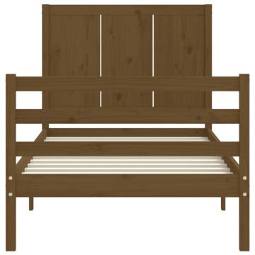 Honey Brown Bed Frame with Headboard - 90x200 cm Solid Wood