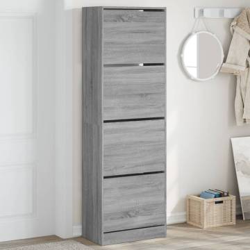 Stylish Grey Sonoma Shoe Cabinet with 4 Flip-Drawers