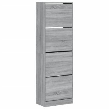 Stylish Grey Sonoma Shoe Cabinet with 4 Flip-Drawers