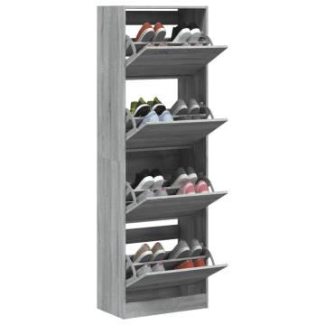 Stylish Grey Sonoma Shoe Cabinet with 4 Flip-Drawers