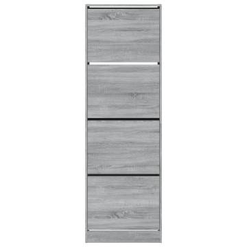 Stylish Grey Sonoma Shoe Cabinet with 4 Flip-Drawers