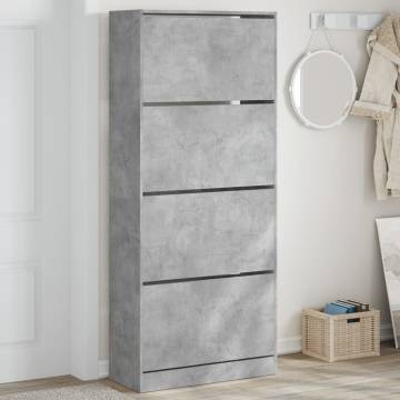 Shoe Cabinet with 4 Flip-Drawers - Concrete Grey 80x34x187.5 cm