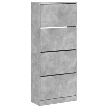 Shoe Cabinet with 4 Flip-Drawers - Concrete Grey 80x34x187.5 cm