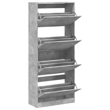 Shoe Cabinet with 4 Flip-Drawers - Concrete Grey 80x34x187.5 cm