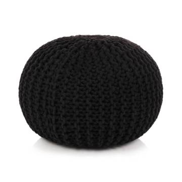 Hand-Knitted Pouffe 50x35 cm in Black | Cozy Home Decor