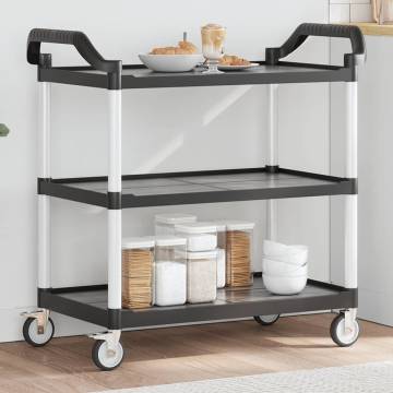 3-Tier Black Trolley | Durable Aluminium Kitchen Cart 99x50 cm