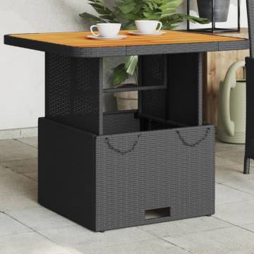 Garden Table Black 80x80 cm | Durable Poly Rattan & Acacia Wood