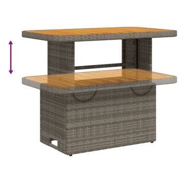 Garden Table Grey 90x55x71 cm | Poly Rattan & Acacia Wood