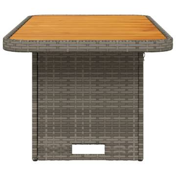 Garden Table Grey 90x55x71 cm | Poly Rattan & Acacia Wood