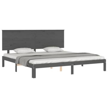 Grey Bed Frame with Headboard - Solid Wood 200x200 cm