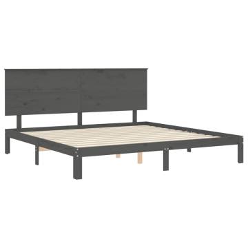 Grey Bed Frame with Headboard - Solid Wood 200x200 cm