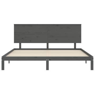 Grey Bed Frame with Headboard - Solid Wood 200x200 cm