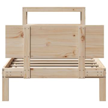 Solid Wood Pine Bed Frame with Headboard - 100x200 cm