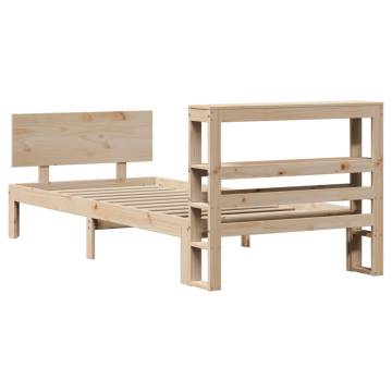 Solid Wood Pine Bed Frame with Headboard - 100x200 cm