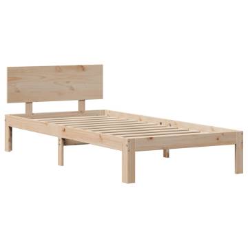 Solid Wood Pine Bed Frame with Headboard - 100x200 cm