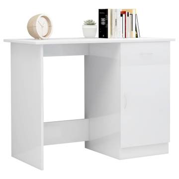 High Gloss White Desk 100x50x76 cm | Stylish Engineered Wood