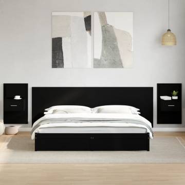 Black Bed Headboard with Cabinets - 240 cm Engineered Wood