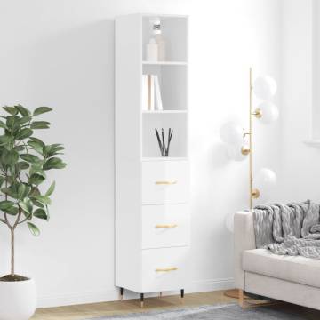 Stylish Highboard High Gloss White - 34.5x34x180 cm