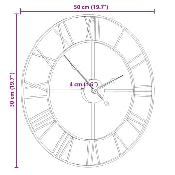 Black Iron Wall Clock Ø50 cm | Elegant & Silent Design